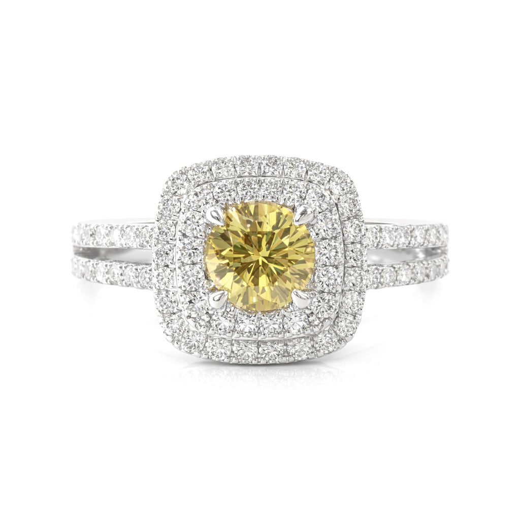 18K Round-cut Fancy Deep Yellow Diamond Ring - 0.501ct