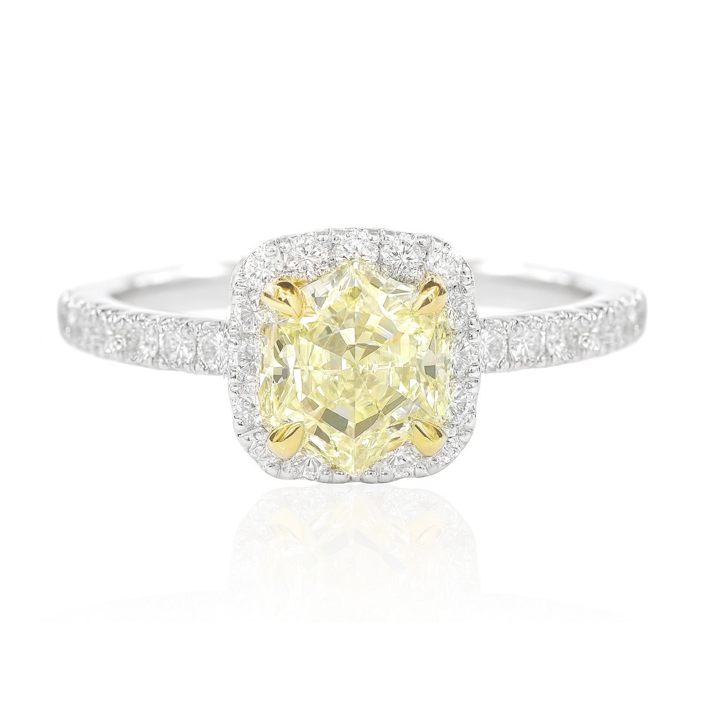 18K イエローダイヤモンドリング 1.216ct Fancy Yellow VVS2 ヘキサゴン