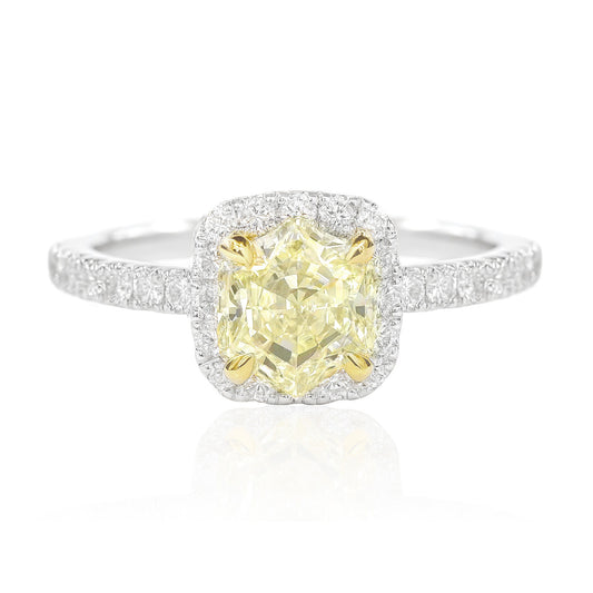 18K イエローダイヤモンドリング 1.216ct Fancy Yellow VVS2 ヘキサゴン
