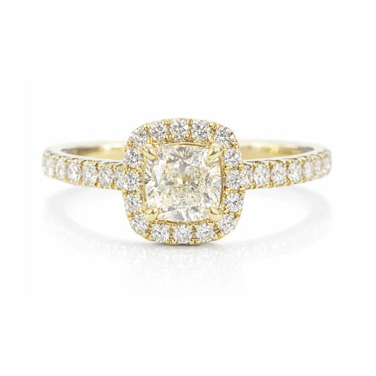 18KYG Near Colorless I Cushion Diamond Ring - 0.873ct