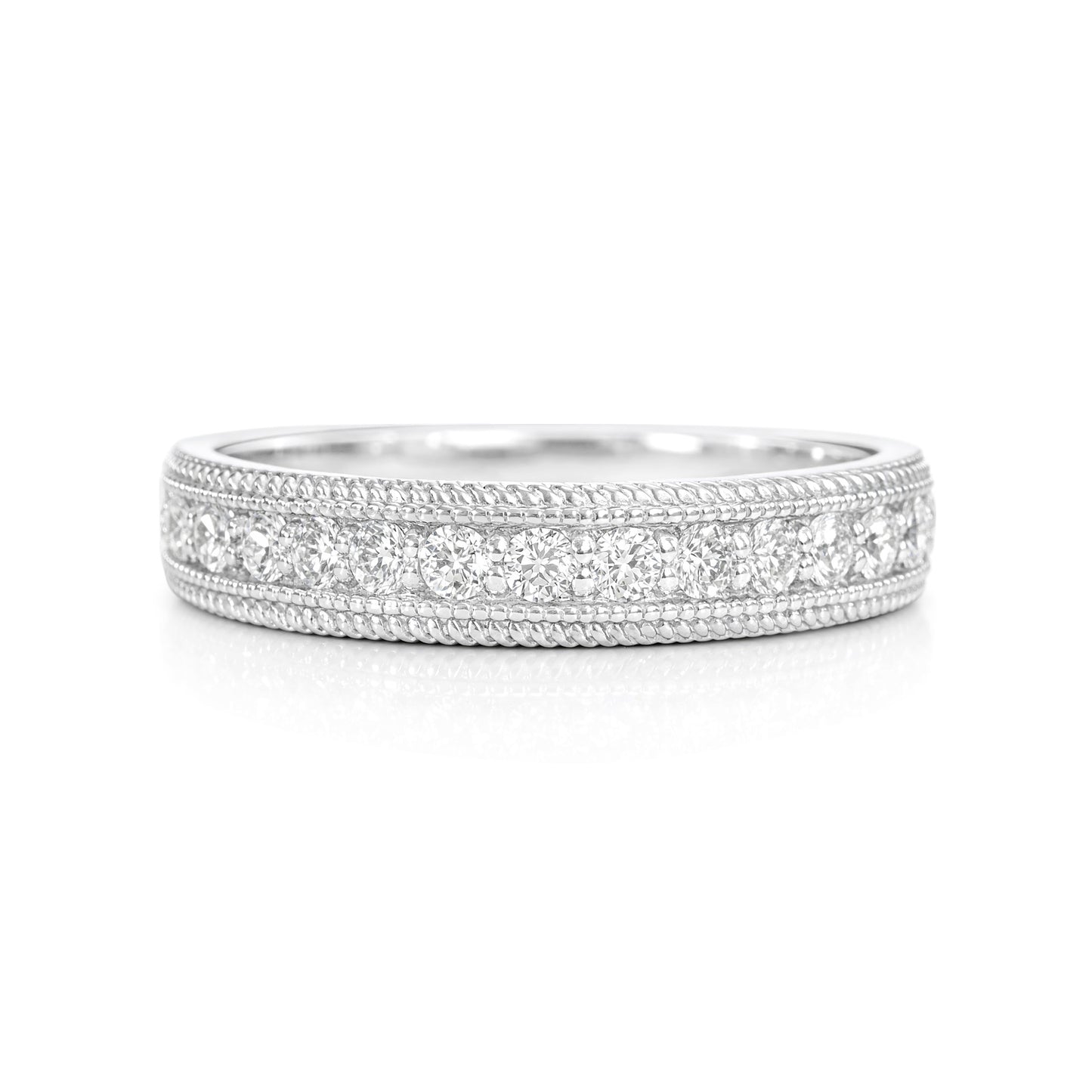 18K ミルグレイン ダイヤモンドリング – 0.18ct
