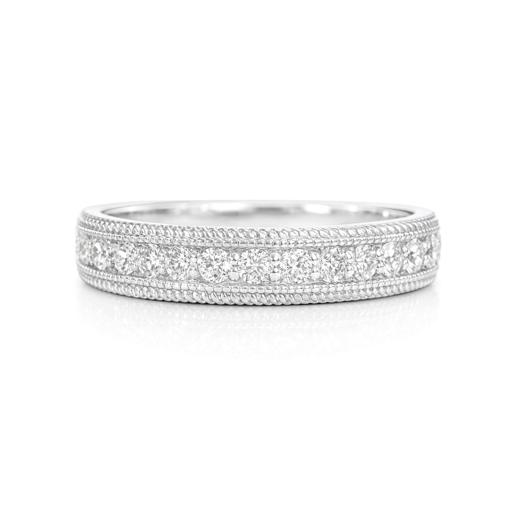 18K ミルグレイン ダイヤモンドリング – 0.18ct