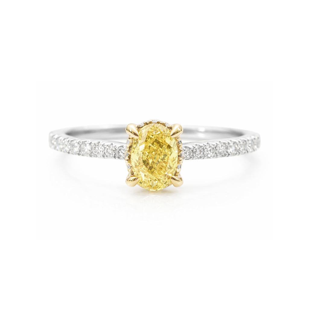 18K Oval-cut Vivid Yellow Diamond Ring - 0.59ct