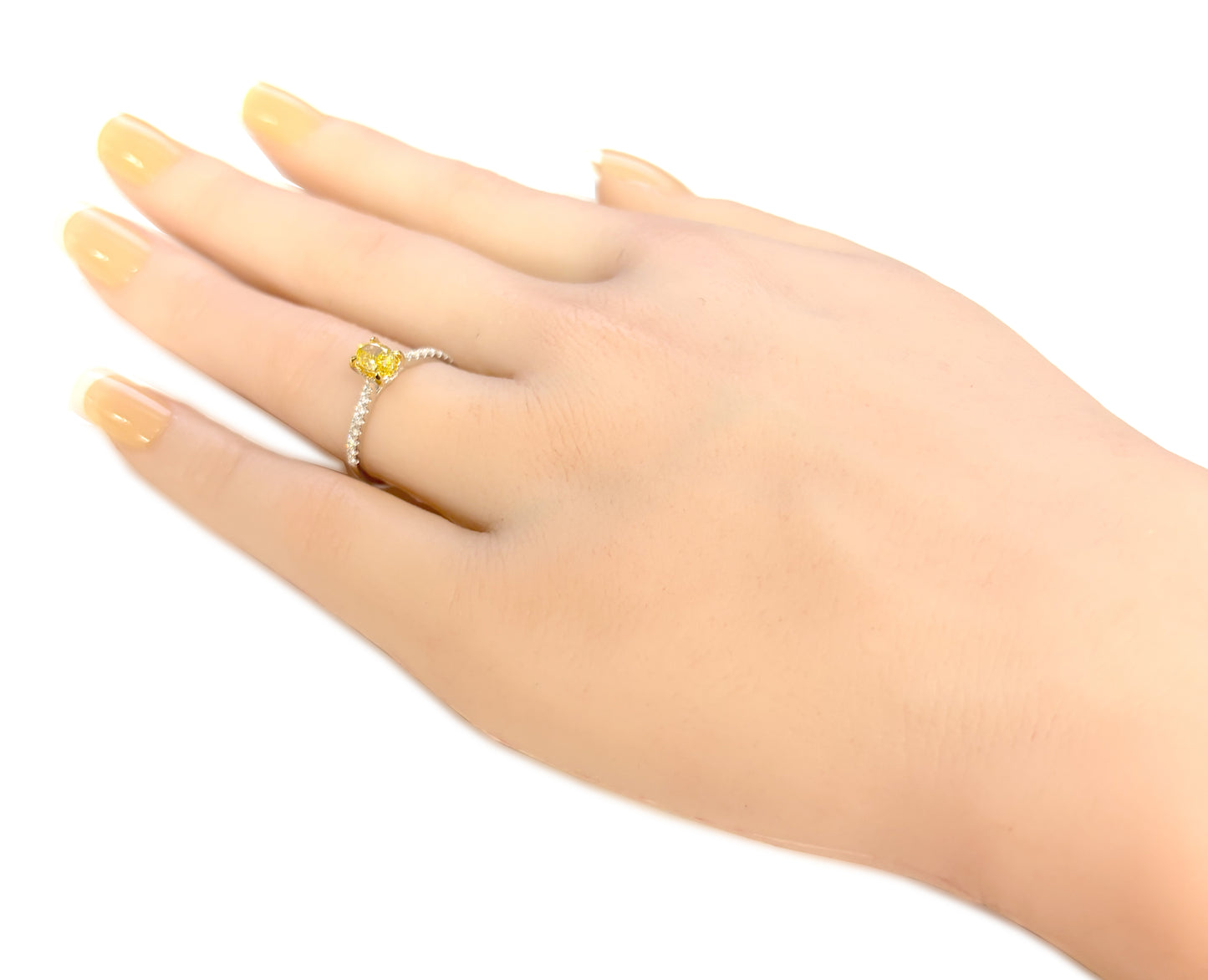18K Oval-cut Vivid Yellow Diamond Ring - 0.59ct