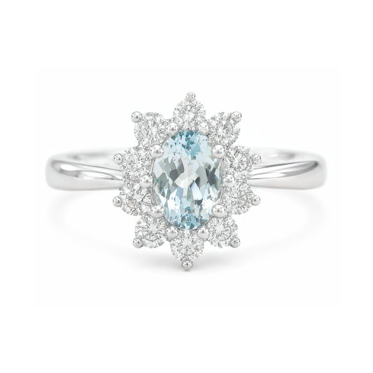 18K Aquamarine Diamond Ring Oval-cut - 0.77ct