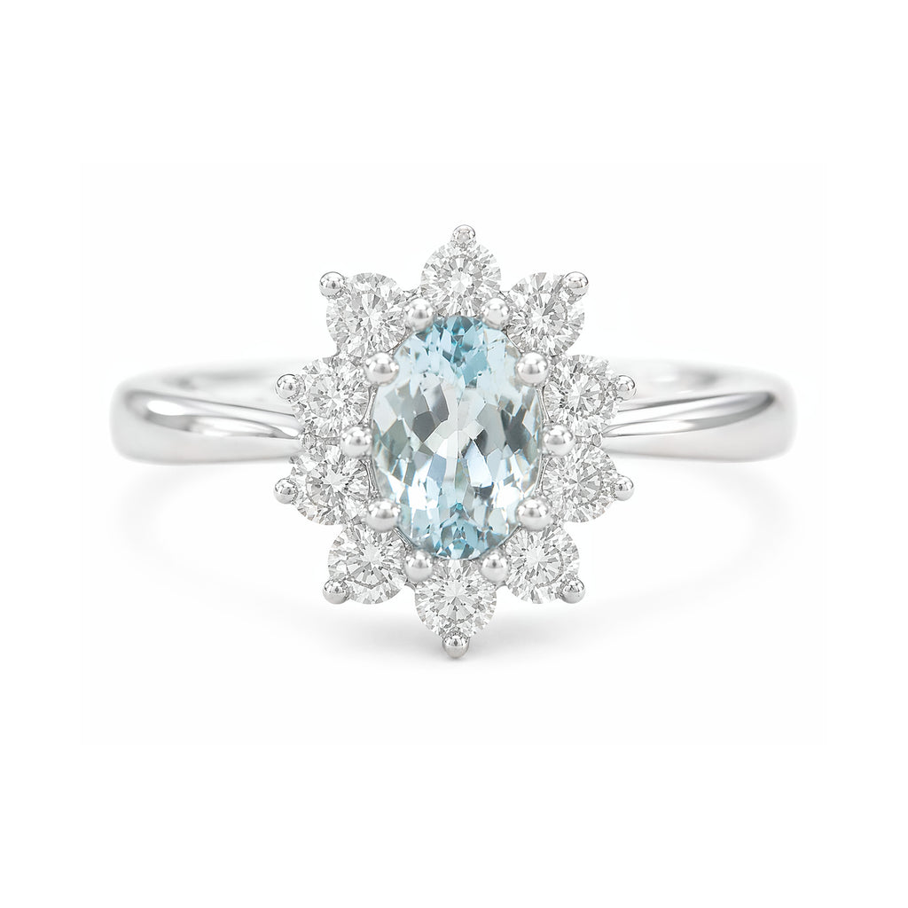 18K Aquamarine Diamond Ring Oval-cut - 0.77ct
