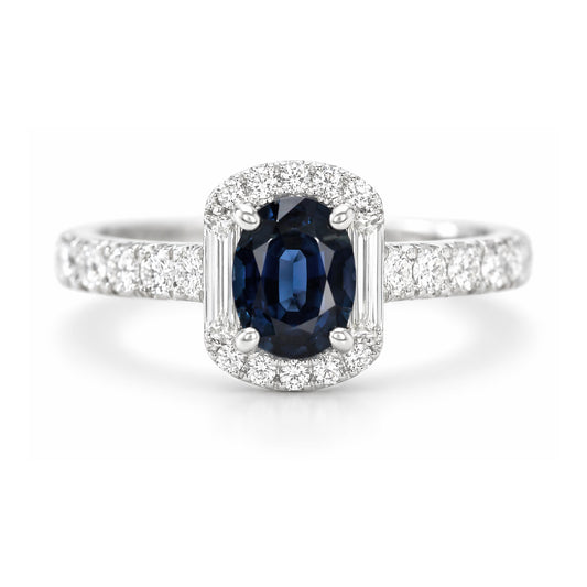 18K Blue Sapphire Oval-cut Diamond Ring - 1.478ct