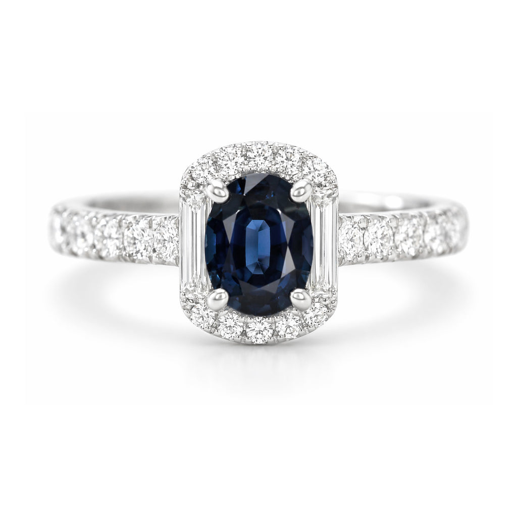18K Blue Sapphire Oval-cut Diamond Ring - 1.478ct