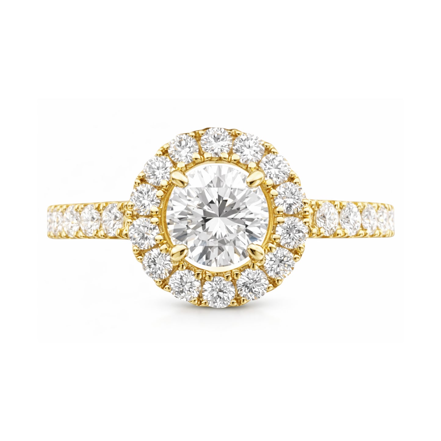 18KYG Round-cut Near Colorless Diamond Ring - 1.019ct 