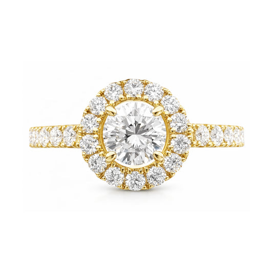 18KYG Round-cut Near Colorless Diamond Ring - 1.019ct 