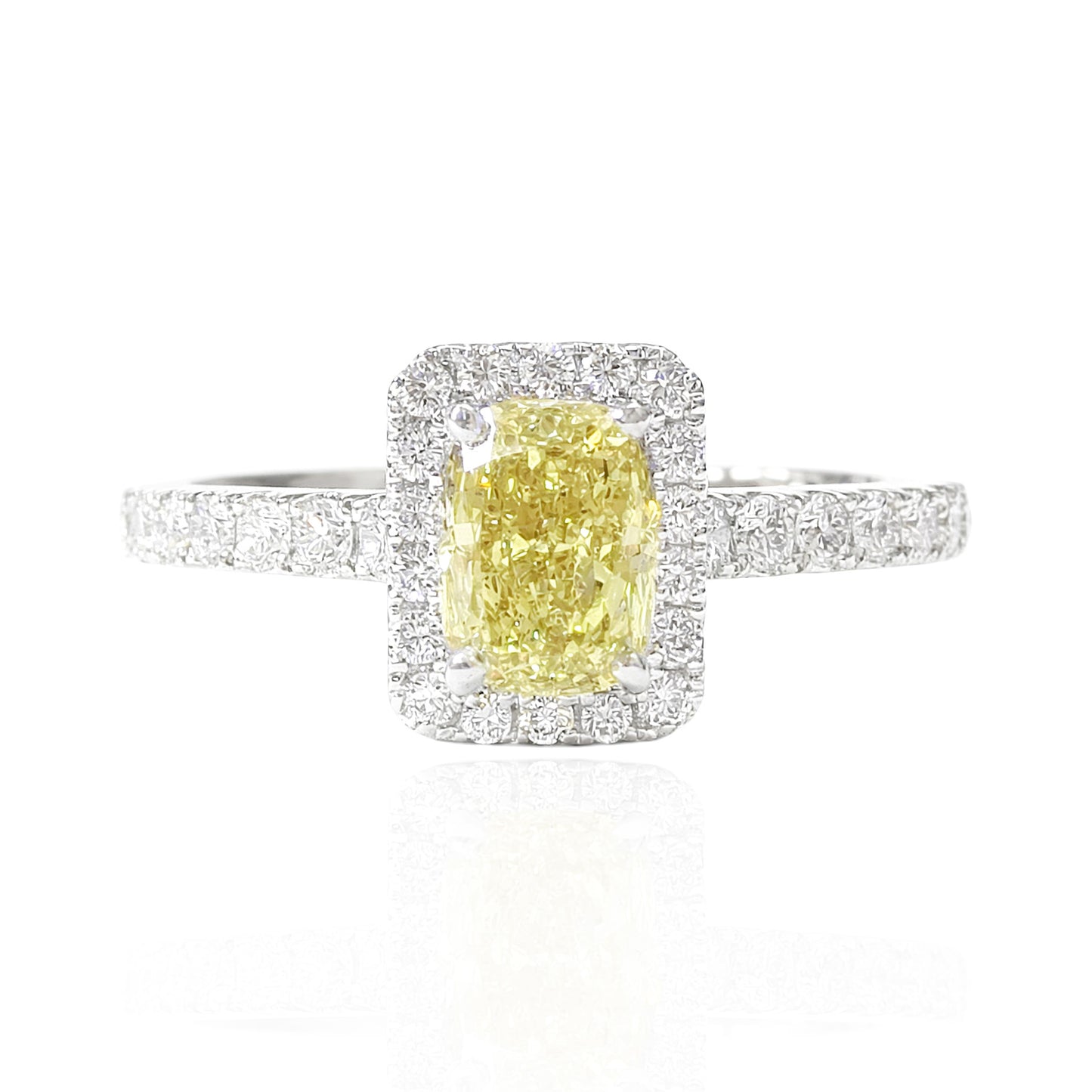 18K Cushion-cut Vivid Yellow Diamond Ring - 1.148ct