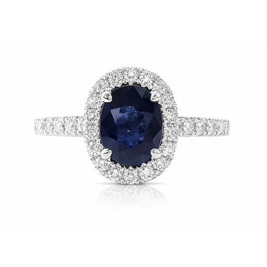 18K Blue Sapphire Diamond Ring - 1.424ct