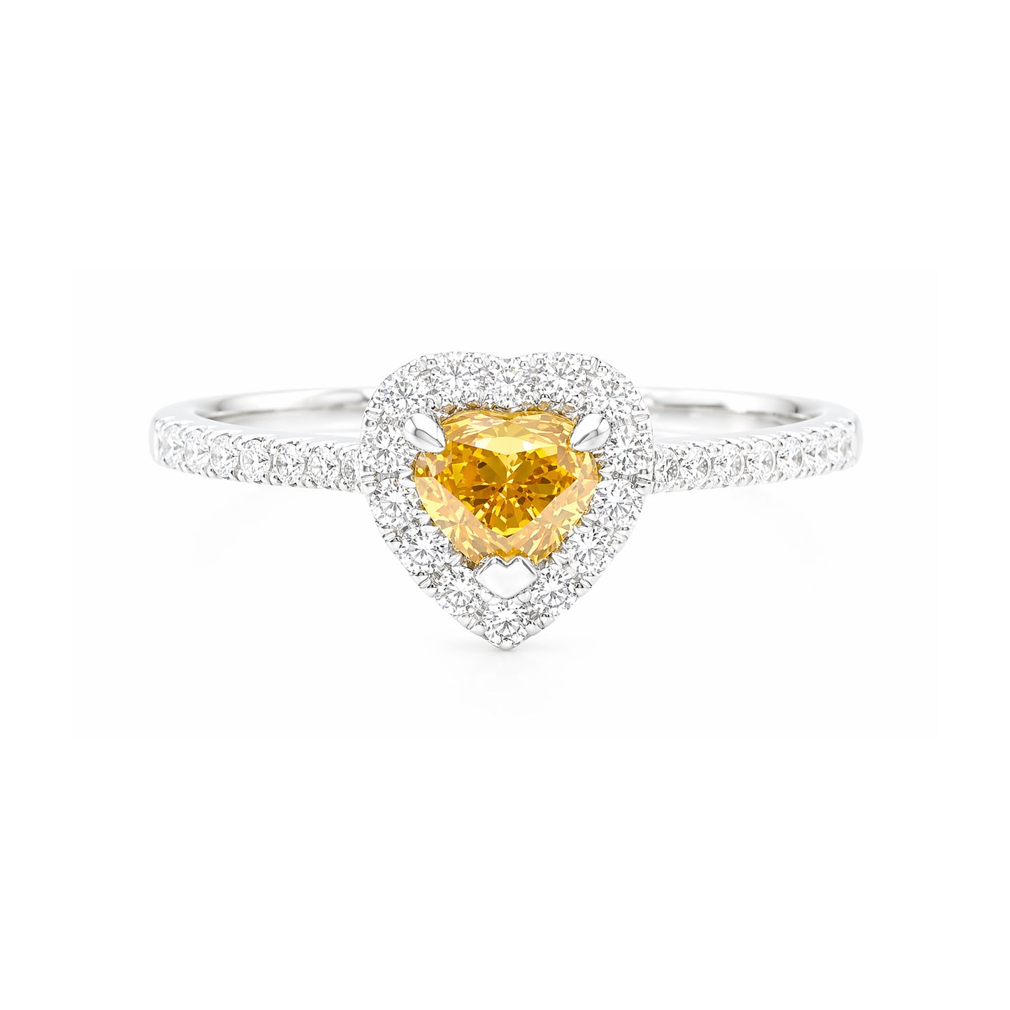 18K Heart-cut Fancy Vivid Yellow Orange Diamond Ring - 0.734ct