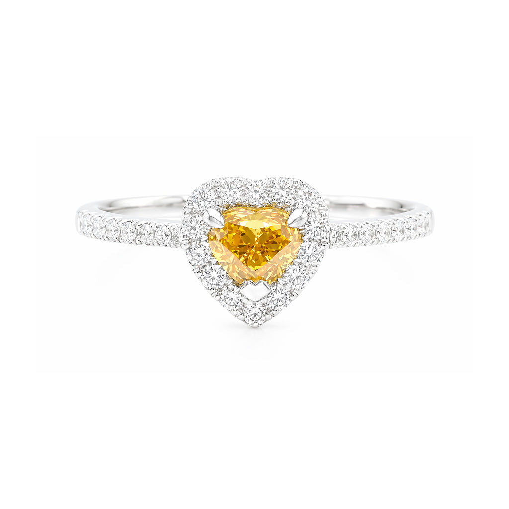 18K Heart-cut Fancy Vivid Yellow Orange Diamond Ring - 0.734ct