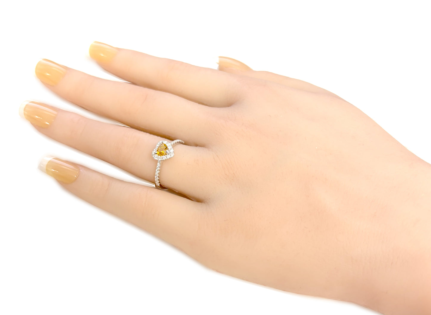 18K Heart-cut Fancy Vivid Yellow Orange Diamond Ring - 0.734ct