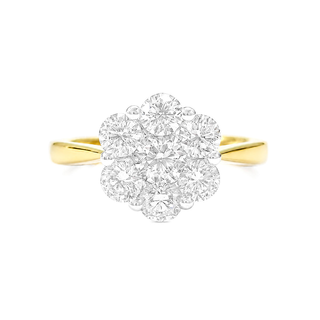 18KWG/18KYG 花柄 天然ダイヤモンドリング 1.11ct ラウンドカット