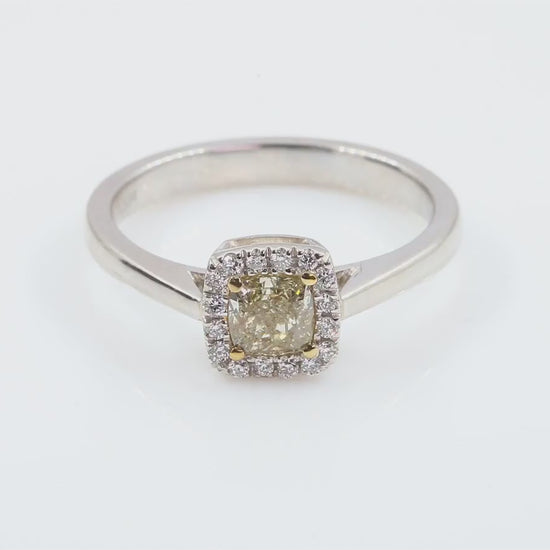 Mael ライトグリーンイエロークッション・ダイヤモンドリング 0.584ct 天然 SI-2 CGL リング映像