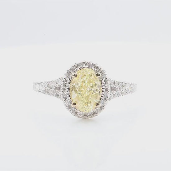 天然ダイヤモンドリング Yellow 2.073ct Oval 18KWG 映像
