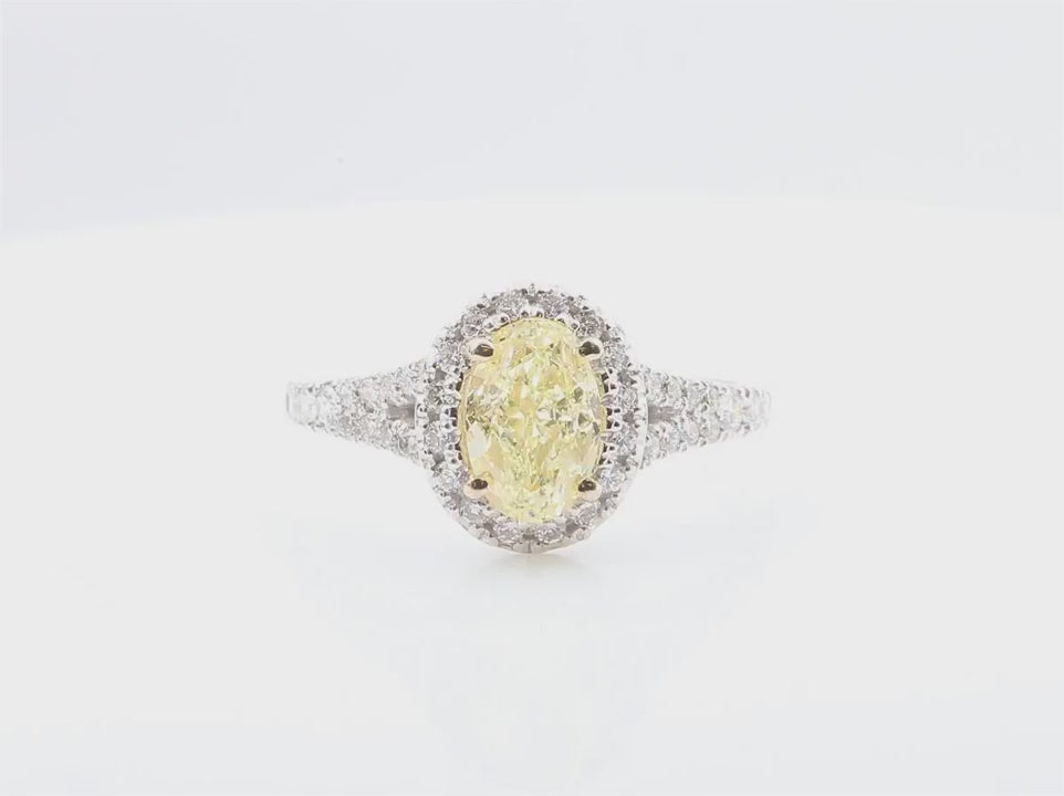 天然ダイヤモンドリング Yellow 2.073ct Oval 18KWG 映像