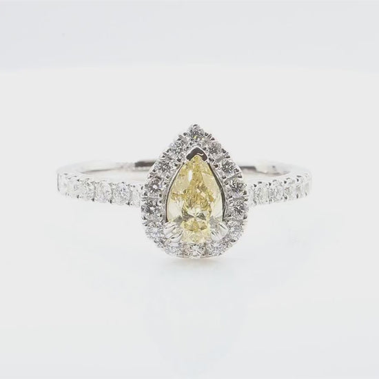 天然ダイヤモンドリング Yellow 0.973ct Pear 18KWG 映像