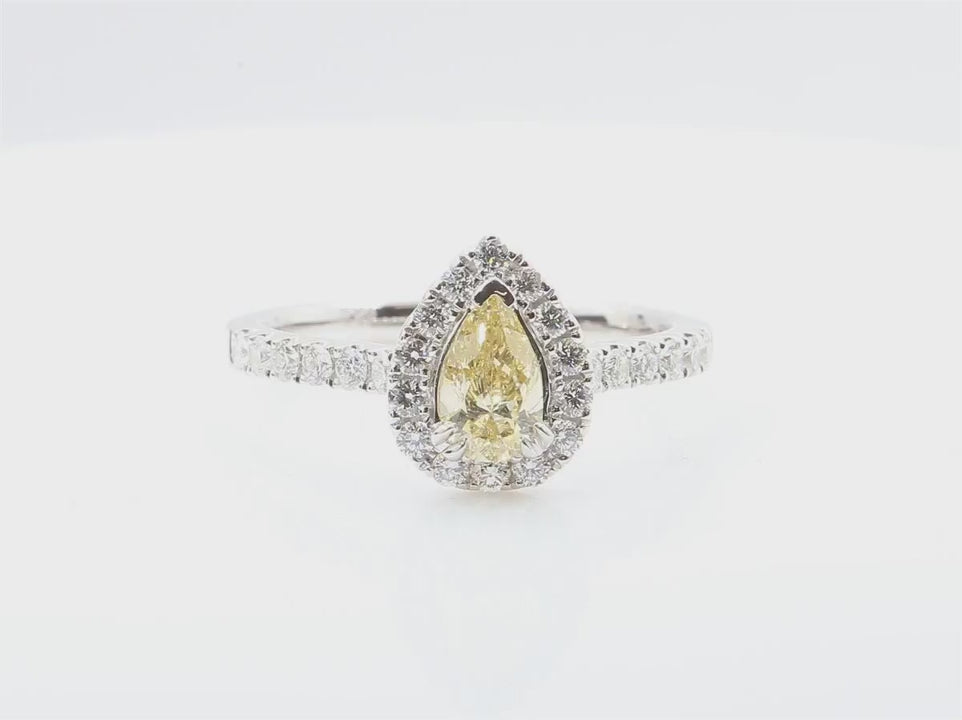 天然ダイヤモンドリング Yellow 0.973ct Pear 18KWG 映像