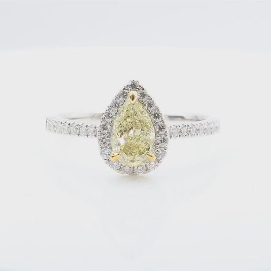 天然ダイヤモンドリング Yellow 1.334ct Pear 18KWG 映像
