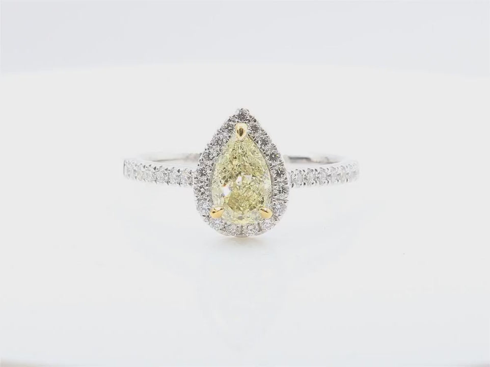 天然ダイヤモンドリング Yellow 1.334ct Pear 18KWG 映像