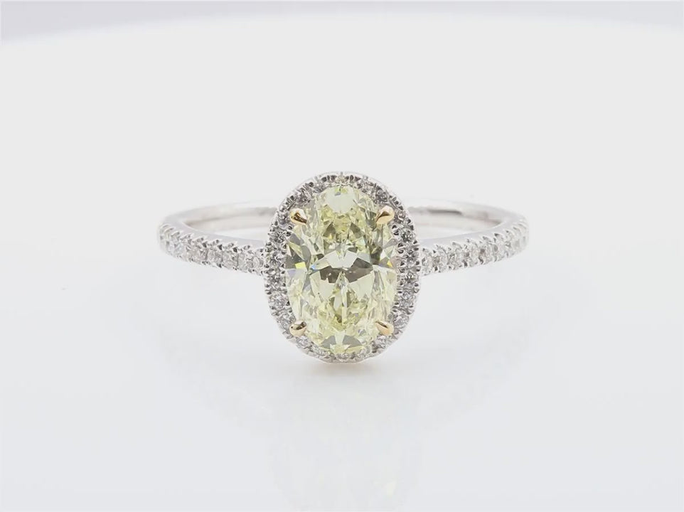 天然ダイヤモンドリング ライトイエロー オーバル SI1 1.448ct 映像
