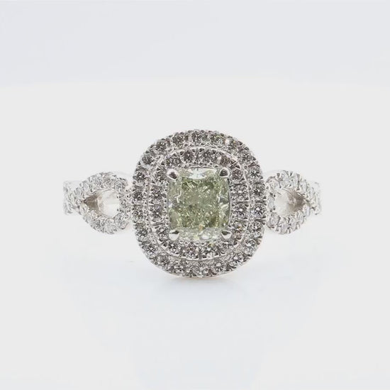 グリーンダイヤモンドリング クッション 1.29ct S2 映像