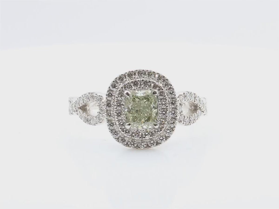 グリーンダイヤモンドリング クッション 1.29ct S2 映像