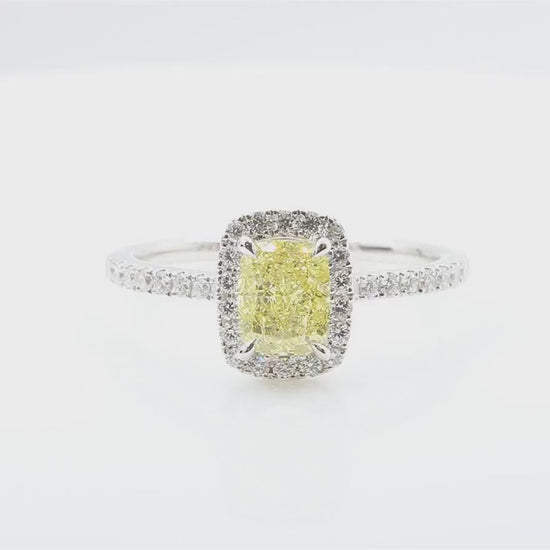 天然ダイヤモンドリング Yellow 1.32ct Oval 18KWG 映像
