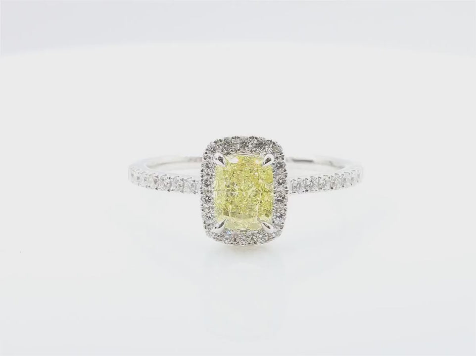 天然ダイヤモンドリング Yellow 1.32ct Oval 18KWG 映像