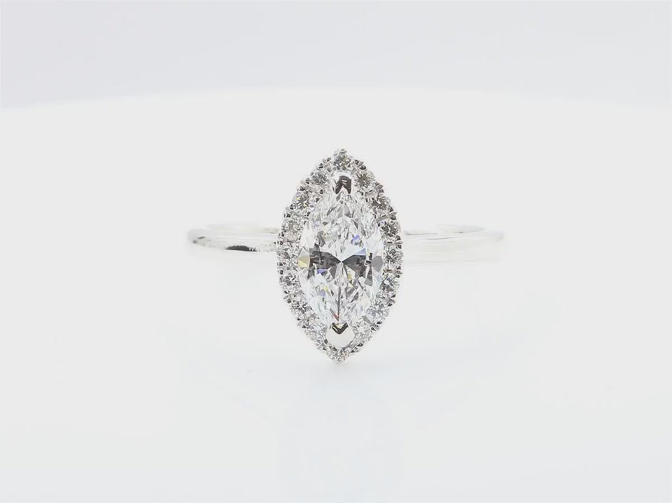 天然ダイヤモンドリング 1.099ct Marquise 18KWG 映像