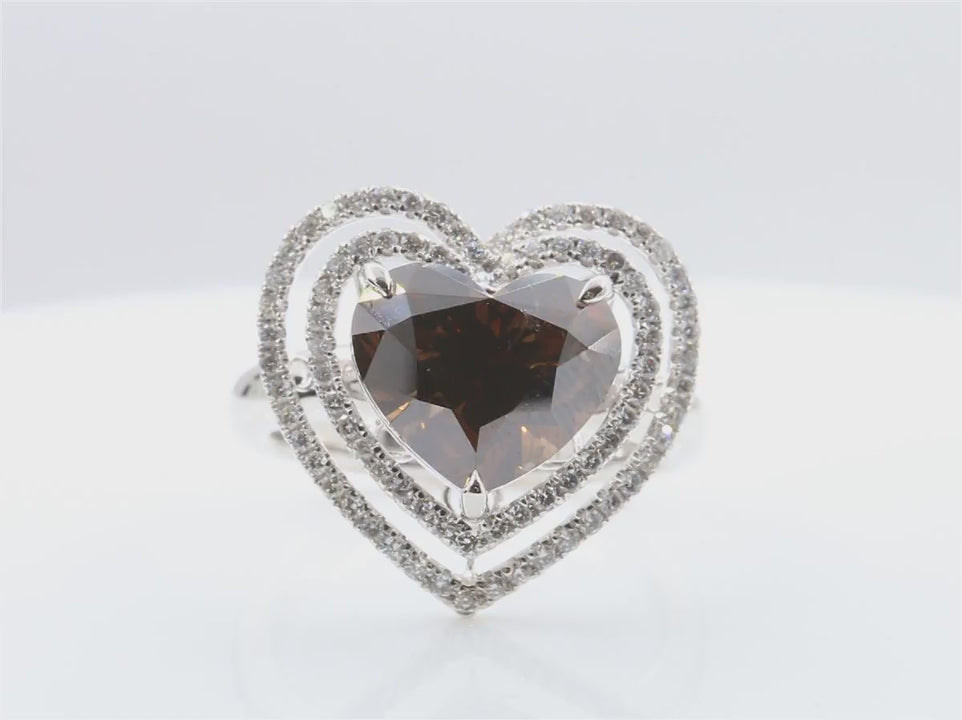 天然ダイヤモンドリング Brown 5.985ct Heart 18KWG 映像