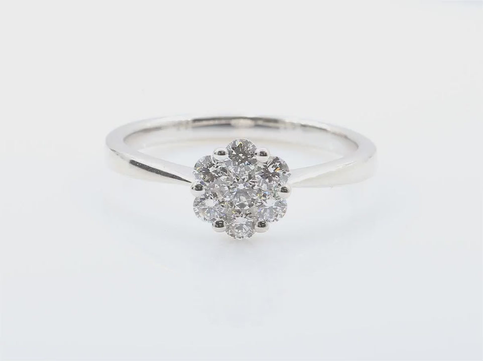 天然ダイヤモンドリング 無色 花柄 ラウンド 0.44ct  映像