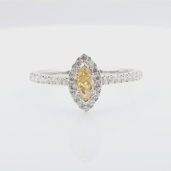 天然ダイヤモンドリング Orange Yellow 0.522ct Marquise 18KWG 映像