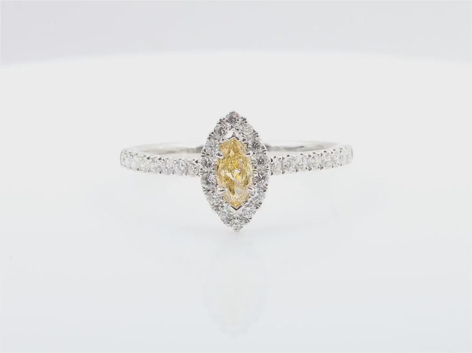 天然ダイヤモンドリング Orange Yellow 0.522ct Marquise 18KWG 映像