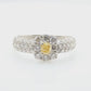 PT900 Floral Design Yellow Diamond Ring 1ct Emerald cut