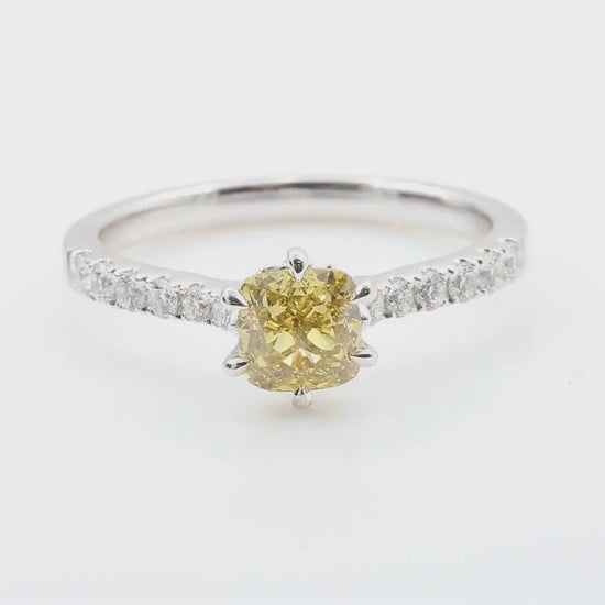 天然ダイヤモンドリング ファンシーディープイエロー クッション SI2 1.264ct 映像