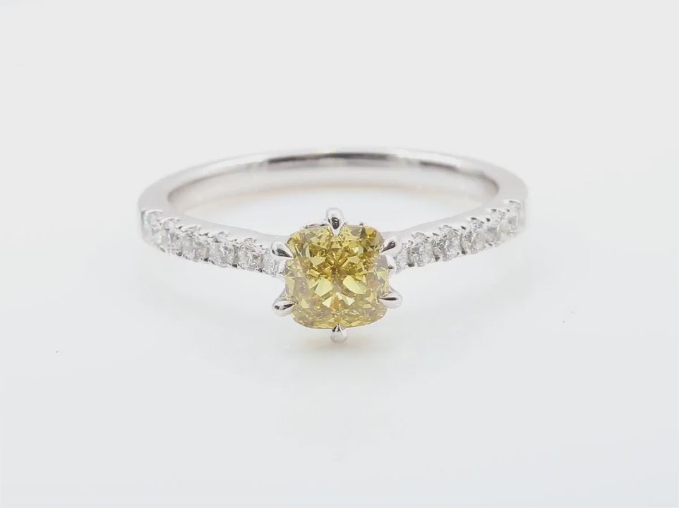 天然ダイヤモンドリング ファンシーディープイエロー クッション SI2 1.264ct 映像