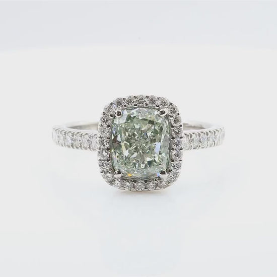 グリーンダイヤモンドリング クッション 2.456ct SI1 映像