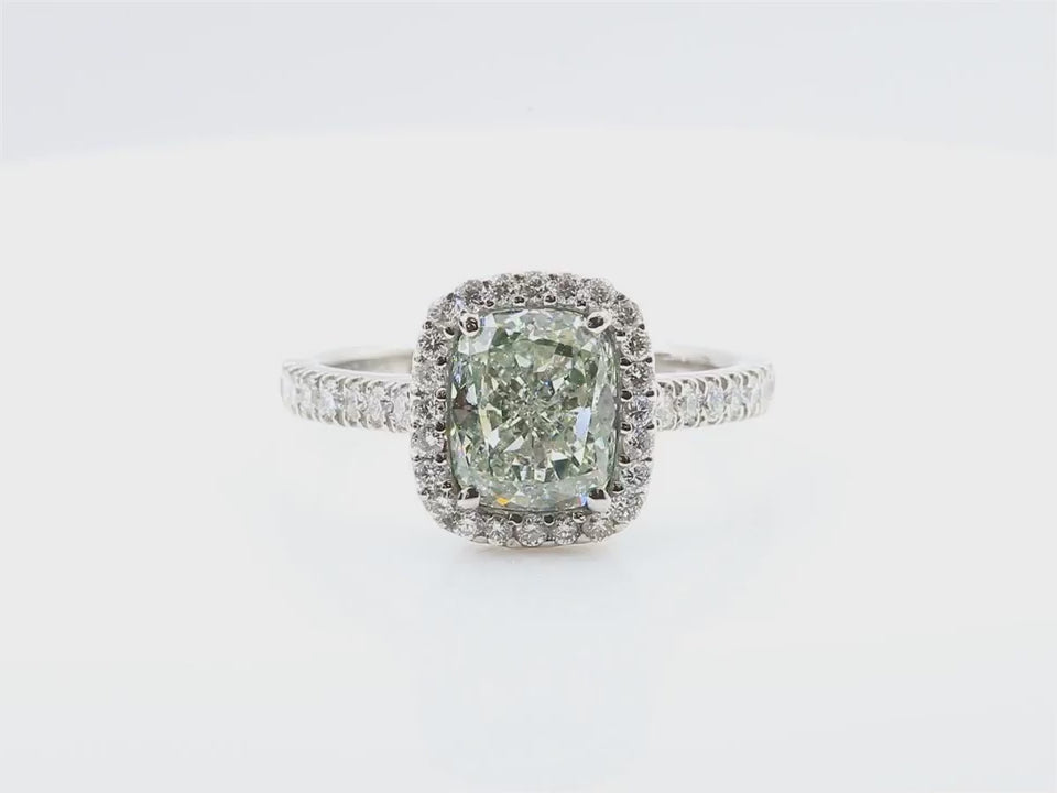 グリーンダイヤモンドリング クッション 2.456ct SI1 映像