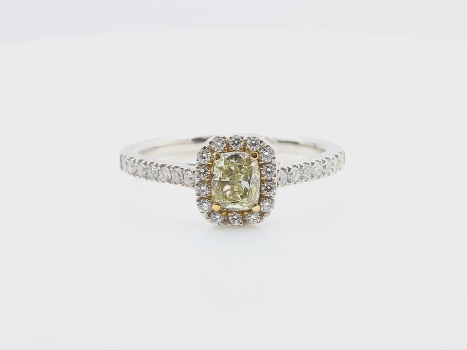 イエローダイヤモンドリング クッション 0.77ct SI1 映像