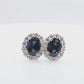 18K Oval Blue Sapphire Diamond Earrings - 3.119ct