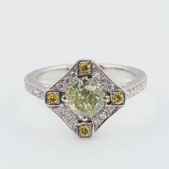 Mael グリーンイエロー オクタゴン カット ダイヤモンド リング 1.442ct 天然 VVS2 CGL リング映像