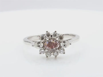 PT900 ピンクダイヤモンドリング 0.705ct SI2 Orangy Pink オーバル 