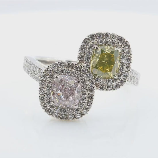 Pink Diamond Ring クッション2色 2.614ct VS2-I1 Video