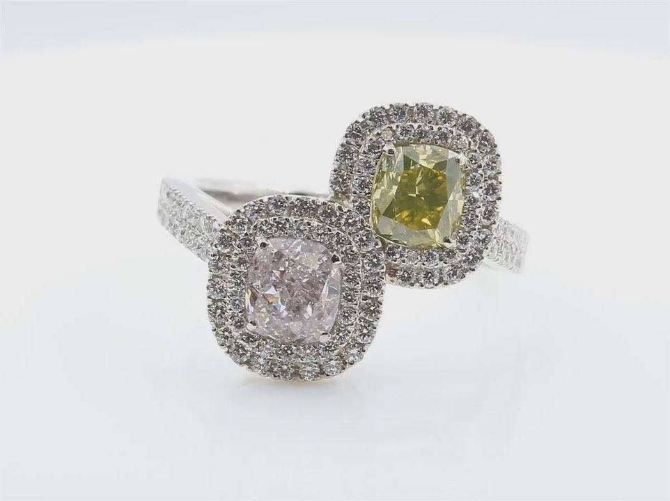 Pink Diamond Ring クッション2色 2.614ct VS2-I1 Video