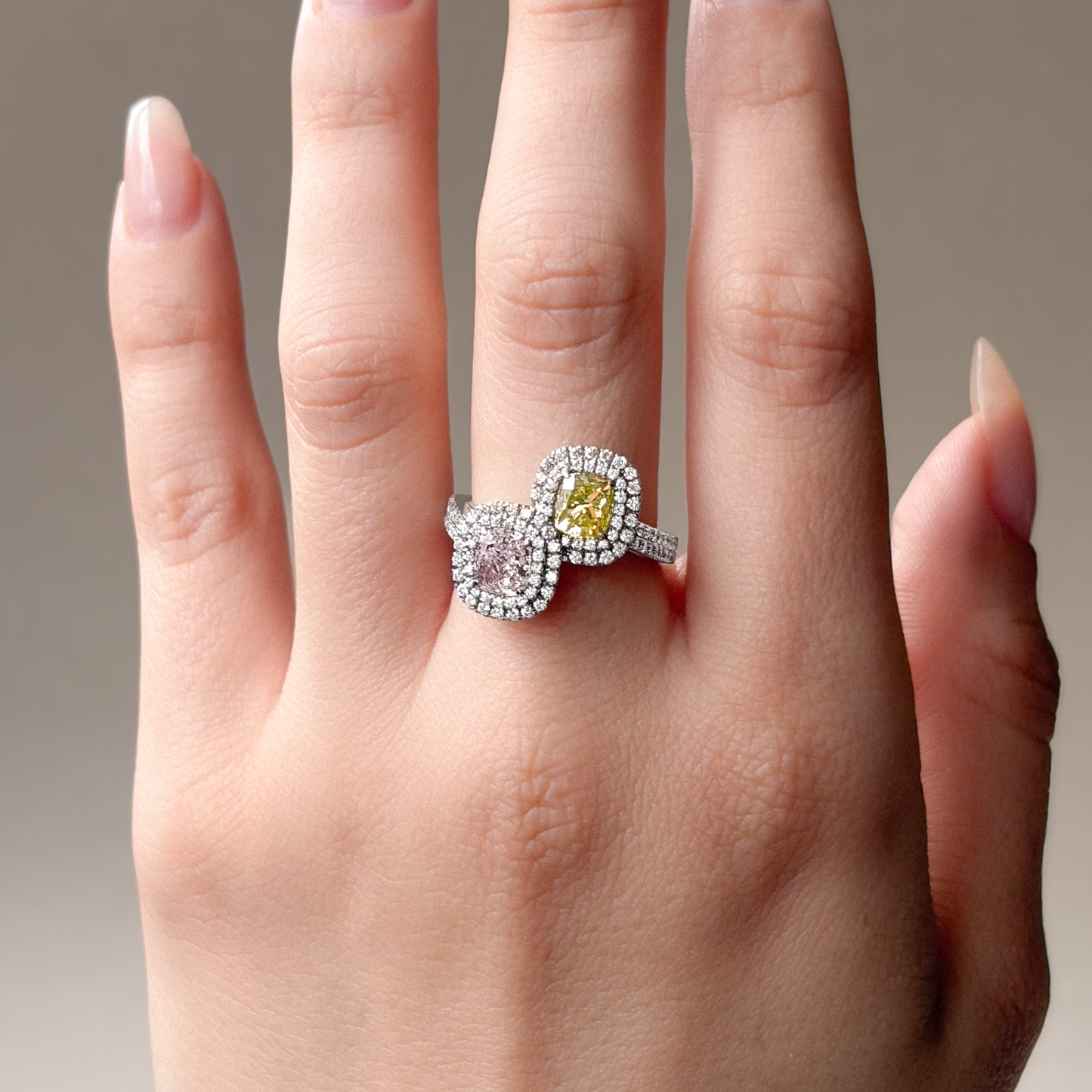 Mael Cushion Yellow & Pink Natural Diamond Ring - 2.614ct