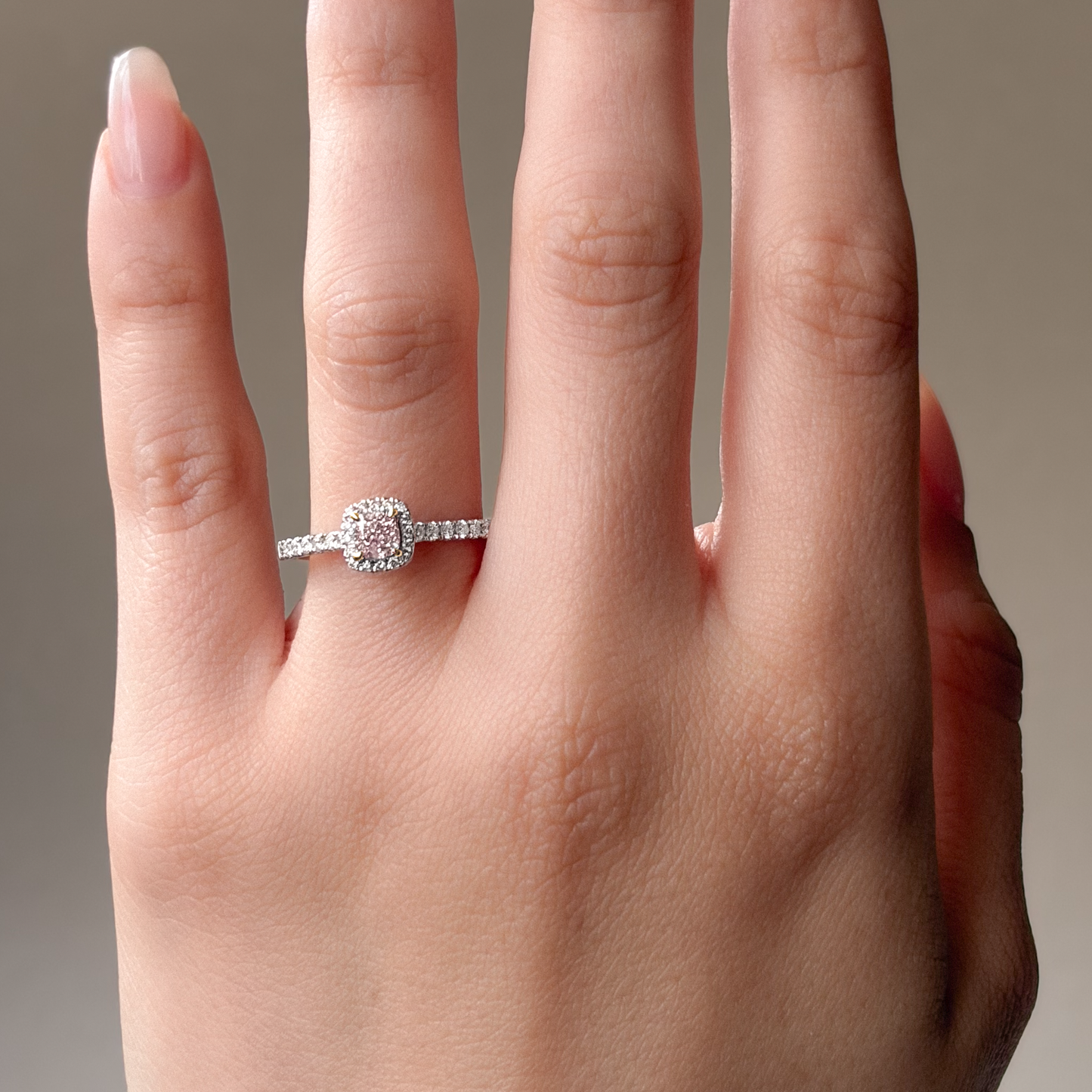 18K Cushion-cut Light Pink Natural Diamond Ring - 0.71ct